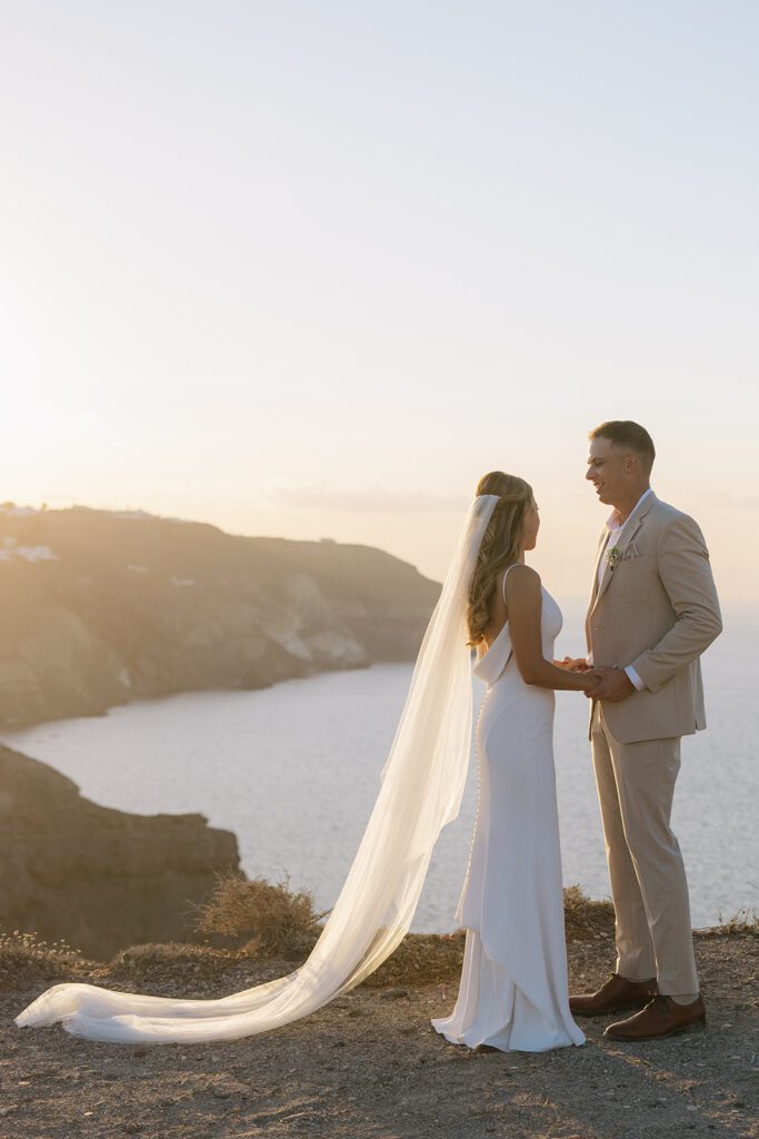 Sunset portraits during Intimate wedding in Santorini Greece