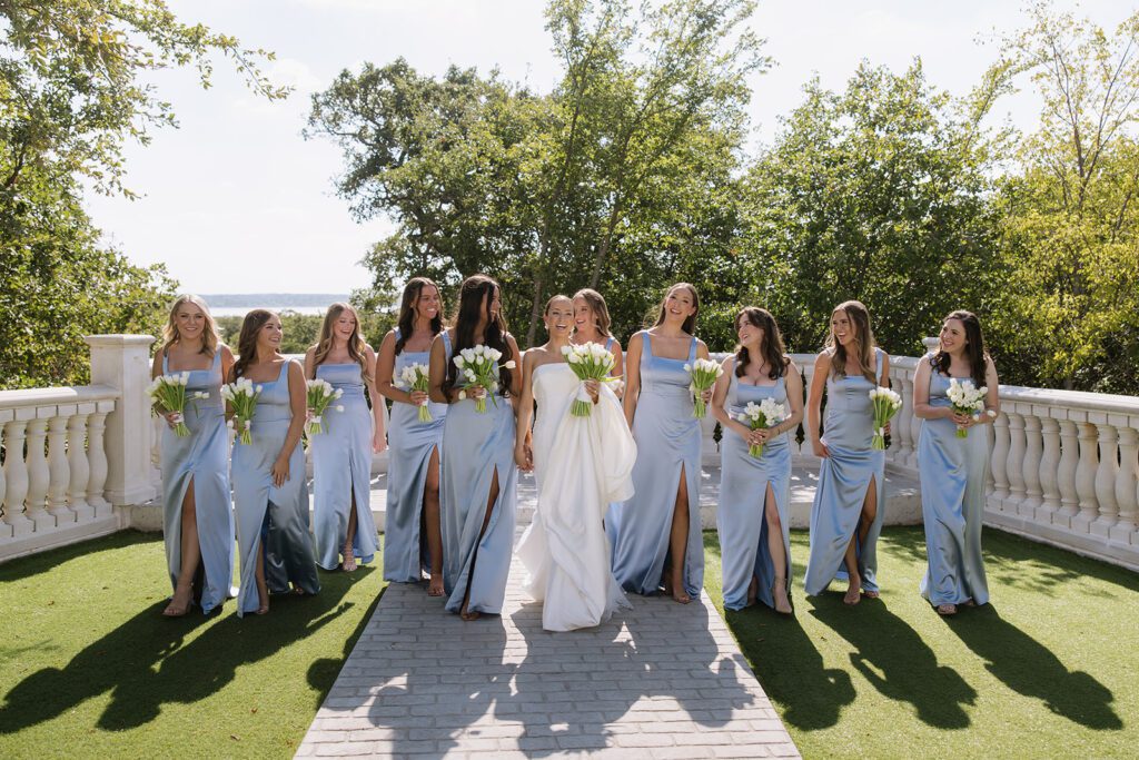 Bridesmaids in the sun at the hillside estate