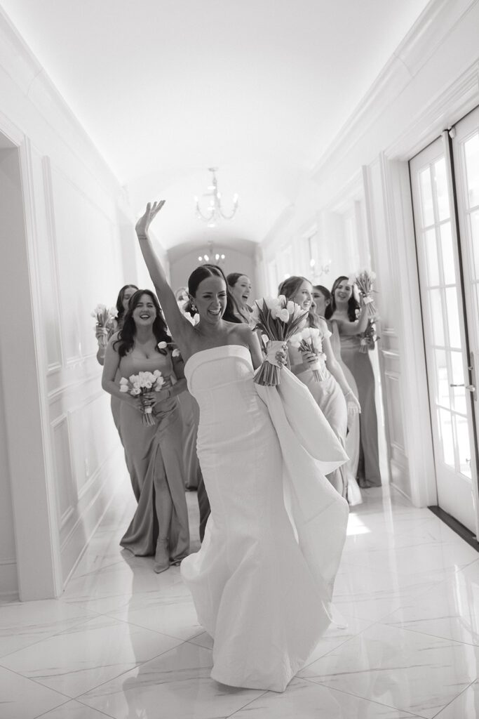 Bridesmaids in the hall at the hillside estate