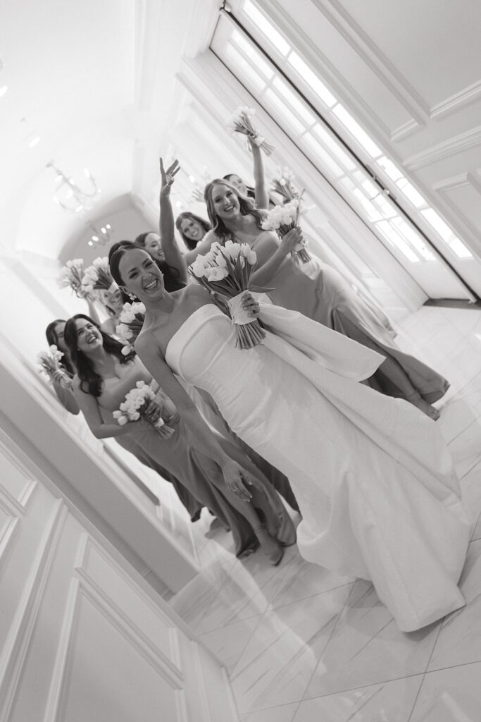 Bridesmaids in the hall at the hillside estate